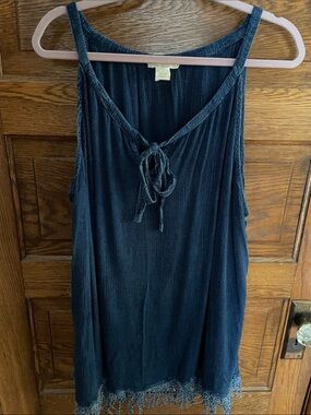 Indigo Thread Navy Blue Sleeveless Tie-Front Tank with Lace Hem 3x
